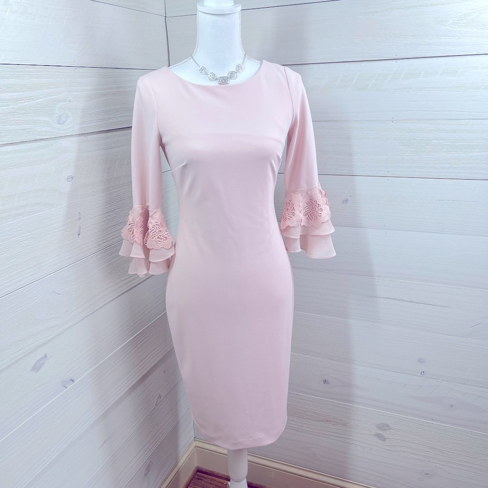 Calvin Klein Blush Floral Lace Bell Sleeved Shift Dress 2 FREE SHIP
